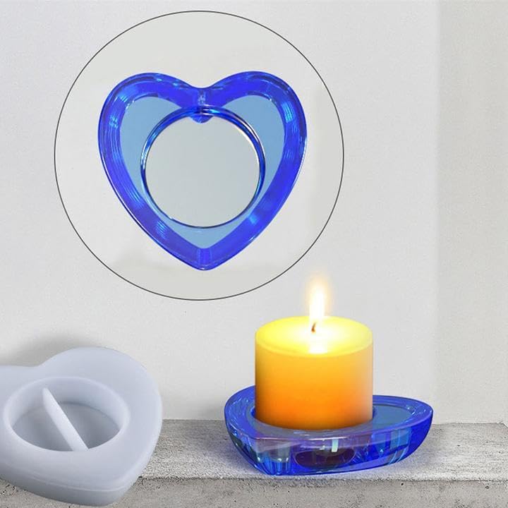 Miniatura 5 de YIRUZWRD Portavelas de resina para candelitas, forma de corazón, moldes de silicona de fundición epoxi para decoración de mesa del hogar