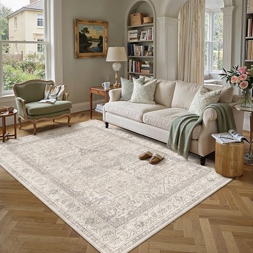 PureCozy Vintage Teppich Wohnzimmer 120x170cm Beige Waschbar Carpet Rug – Ansicht 3