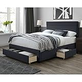 DG Casa Flynn Upholstered Panel Bed Frame with Storage Drawers and Horizontal Channel Headboard -...