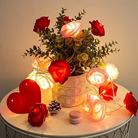 Rose Flower String Lights 10FT 20 LED Rose Flower LED Lights Battery Operated Gift for Lover for Anniversary Wedding Party Decorations Birthday Large Rose Diameter 2.7inch ( Rose Red and White) Cover