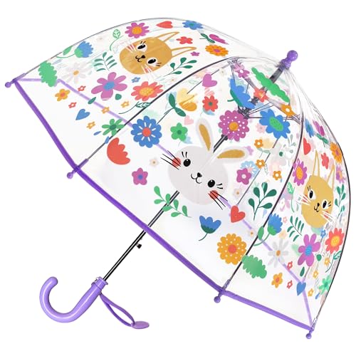 RONIARE Kids Clear Umbrellas for Rain Dome Bubble Umbrella Windproof for Kids Boys and Girls (Rabbit)