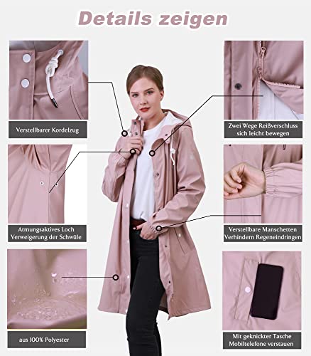 Peter Patter Damen Regenjacke Regenmantel Softshelljacke Friesennerz Parka PU Windbreaker mit Kapuze wasserdicht, Rosa, L