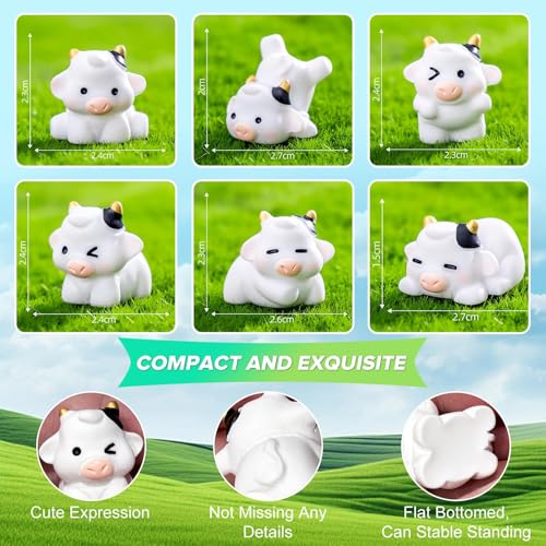 6Pcs Cute Cow Car Rearview Ornaments - Vehicle Rear View Mirror/Dashboard/Touchscreen Top Funny Adorable Mini Cows Decor Set, Cars Interior Accessories for Women Men（ White） - Thumbnail 3