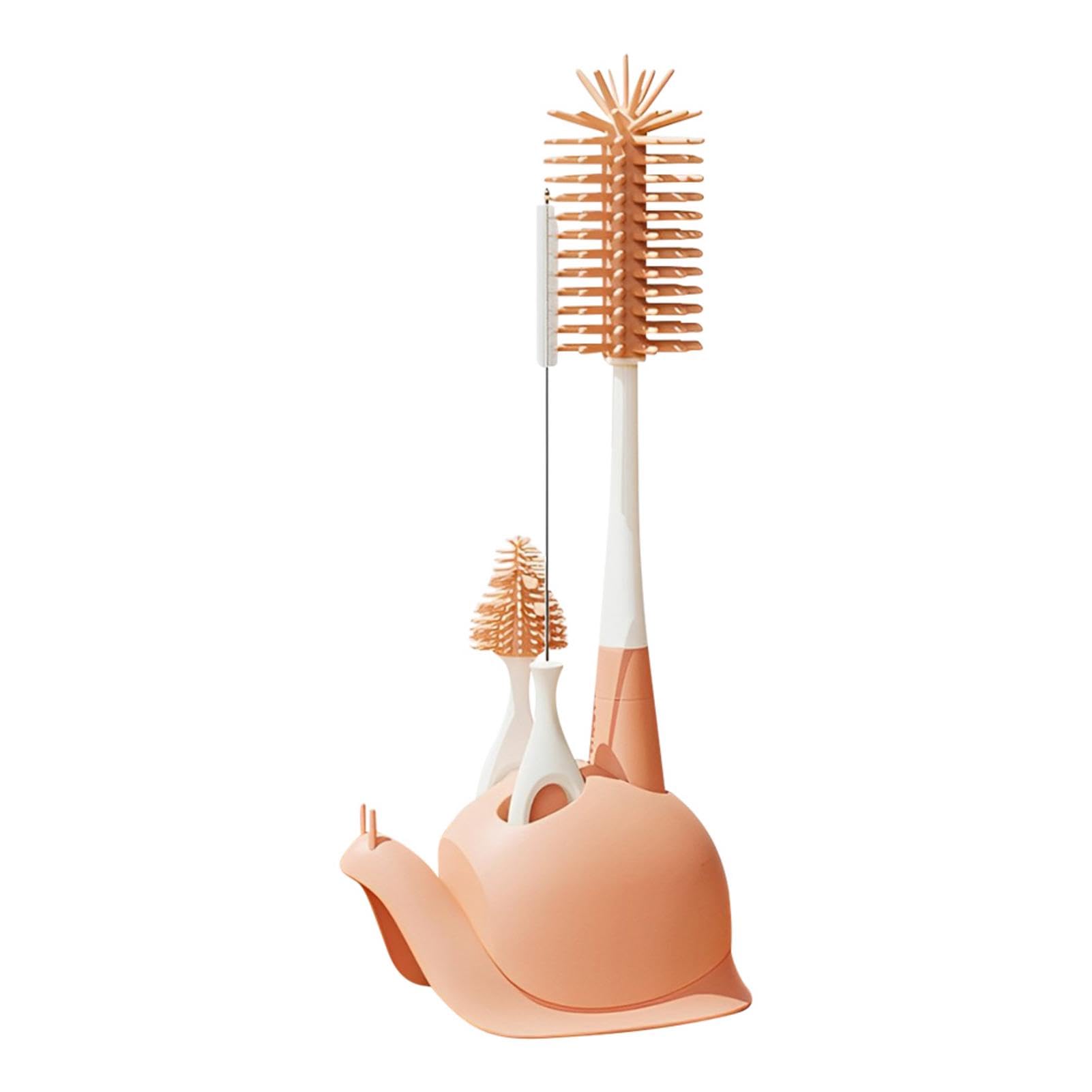 Baby Bottle Cleaning Brush Set, Straws Cleaning Brush, Bottle Brushes with Stand, Cute Snail Stand Brushes Set, Easy Cleaning Bottle Scrubber Brush for Water Bottle and Straws