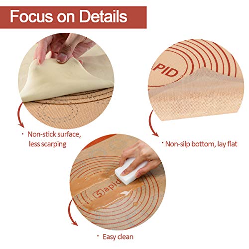 Sapid Non Stick Silicone Pastry Mat Macaron with Measurements(17.5"x 27") Non Slip and Easy Clean for Large Silicone Baking Mats, Pizza/Rolling Dough/Pie Crust/Cookies Mat, Countertop Mat(1,Red)
