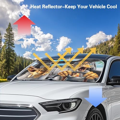 Image of Car Sun Shade Windshield Foldable Removable Giraffe Drive Automotive Accessories Auto Interior Protector Reflect UV Sun and Heat and Protect Your Car