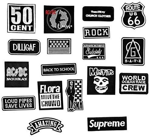 Iron on Patches - Comius 18 Pcs Stickers, Assorted Styles Black and White Embroidery Badges DIY Clothes Patches Sticker for T-Shirt Jeans Clothing Bags Cap