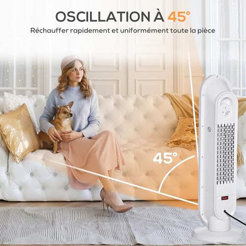 Radiateur céramique oscillant 2000W avec télécommande et sécurité - 7