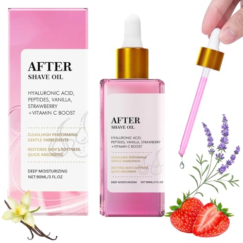Aceite After Shave de Fresa y Vainilla para Mujeres, Aceite After Shave Calmante e Hidratante, Fórmula Suave para Prevenir Vellos Encarnados, Perfecto para Piel Sensible (A, 90ML)