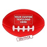 Football Stress Balls -100 Pack - Customizable Text, Logo - Foam Squishy Stressball Footballs Party Favors - Red