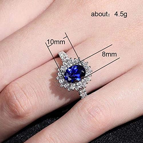 Gixaxak Class Gemstone Birthstone Sapphire Halo Engagement Rings for Women, Anniversary 14K White Gold Plated 925 Sterling Silver Blue Topaz Zircon Diamond Ring Promise Rings for Her 6 - Image 3
