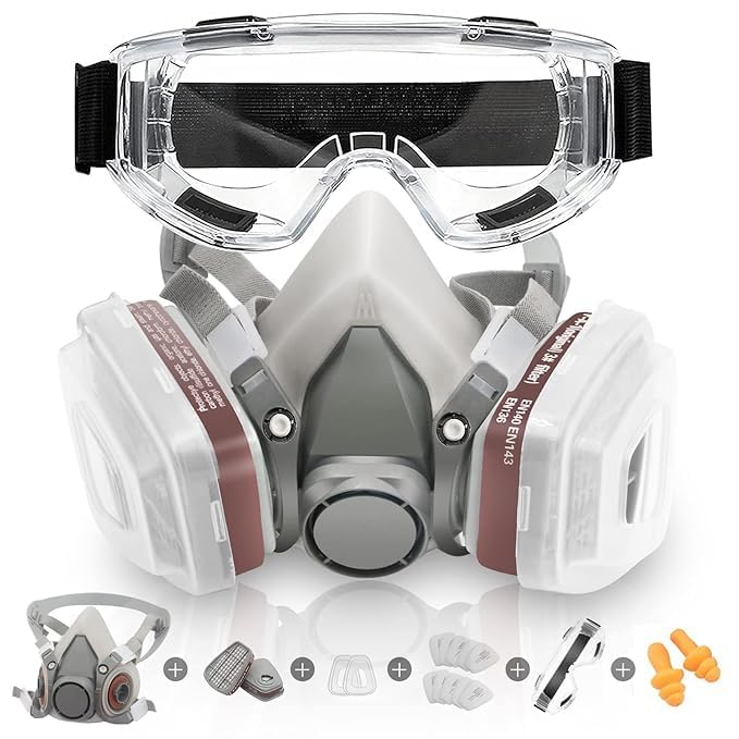 Reusable Half Face Respirator with Anti-Fog Safety Goggle, Gas Cover for Organic Vapor, Dust-proof Mask for Painting, Staining, Spraying-picture-21