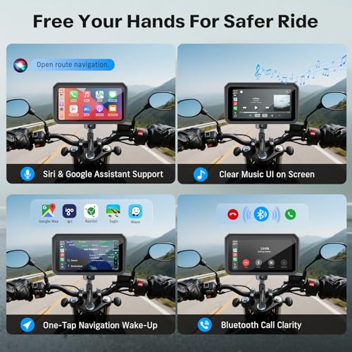 Image of WonVon Motorcycle CarPlay Screen with Android Auto - 6.25 inch Waterproof GPS Pantalla para Moto Apple CarPlay Navigation System for Motorcycle, Dual 2K Dash Cam Bluetooth Audio & TPMS with Magnetic Mount