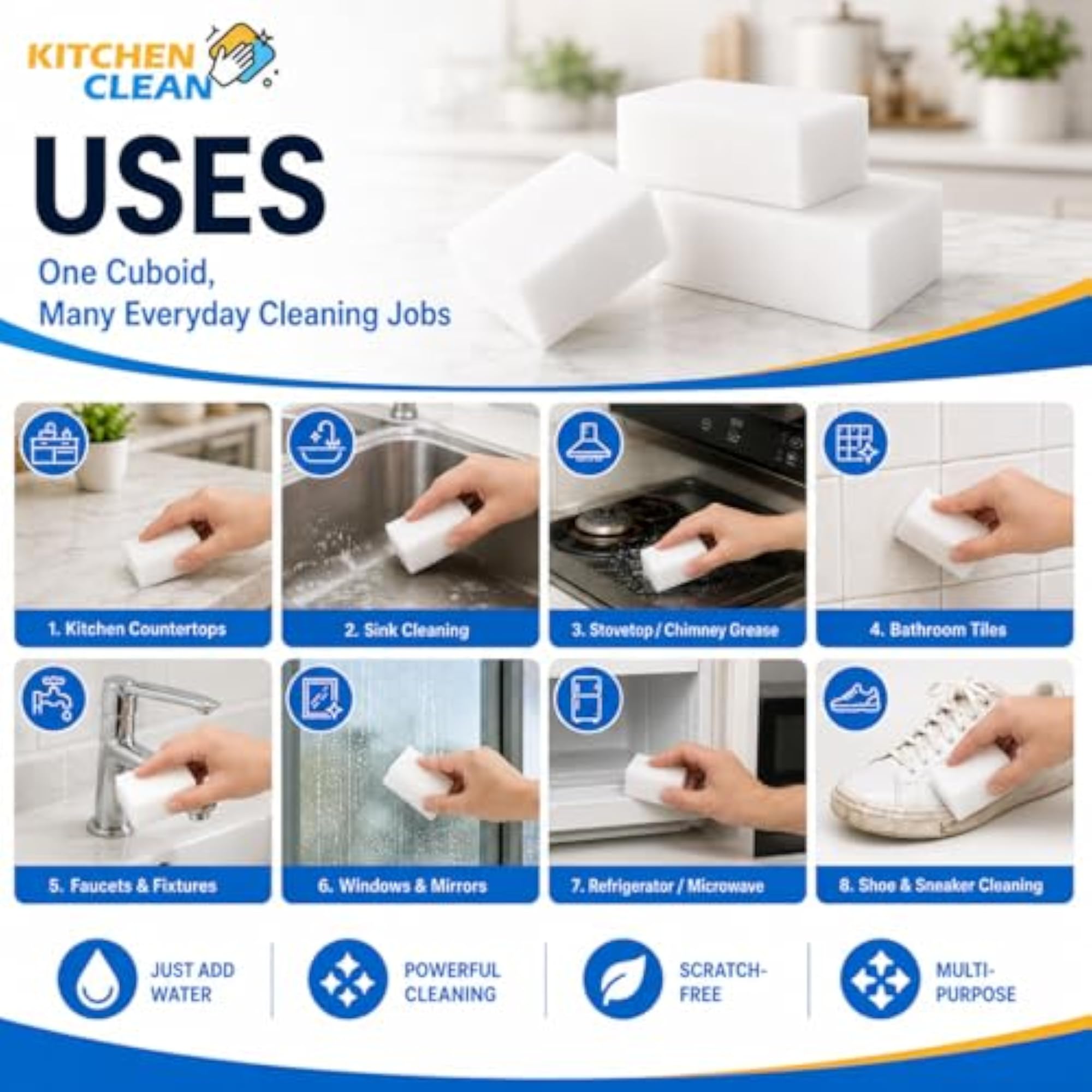 Magic Eraser Cuboids Pack of 5, Chemical-Free Sponge