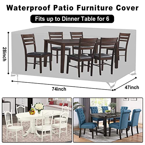 Patio Furniture Covers Waterproof, Outdoor Furniture Covers Rip-Proof For Patio Furniture Set Table And Chairs, Windproof Uv And Fade Resistant Outdoor Sectional Cover 74"L X 47"W X 28"H #TOP1