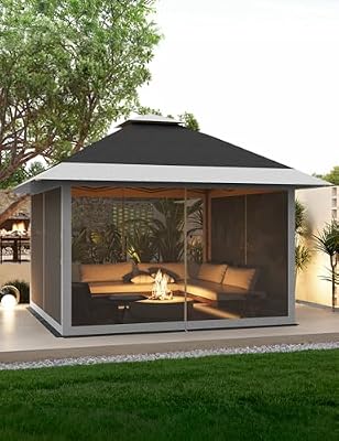 KYBOLT 13x13 Pop Up Gazebo Outdoor Canopy Shelter with Mosquito Netting 4 Stanbags Instant Gazebo Tent for Lawn, Garden, Backyard Deck (Charcoal Gray + Light Gray)