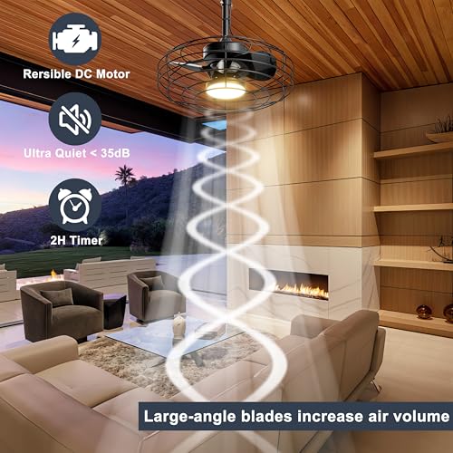 Coolbull Outdoor Ceiling Fans with Light for Patios, 20'' Wet Rated Gazebo Fan Remote&APP Control, Dimmable Hanging Fan with Plug in Cord for Pergola, Black