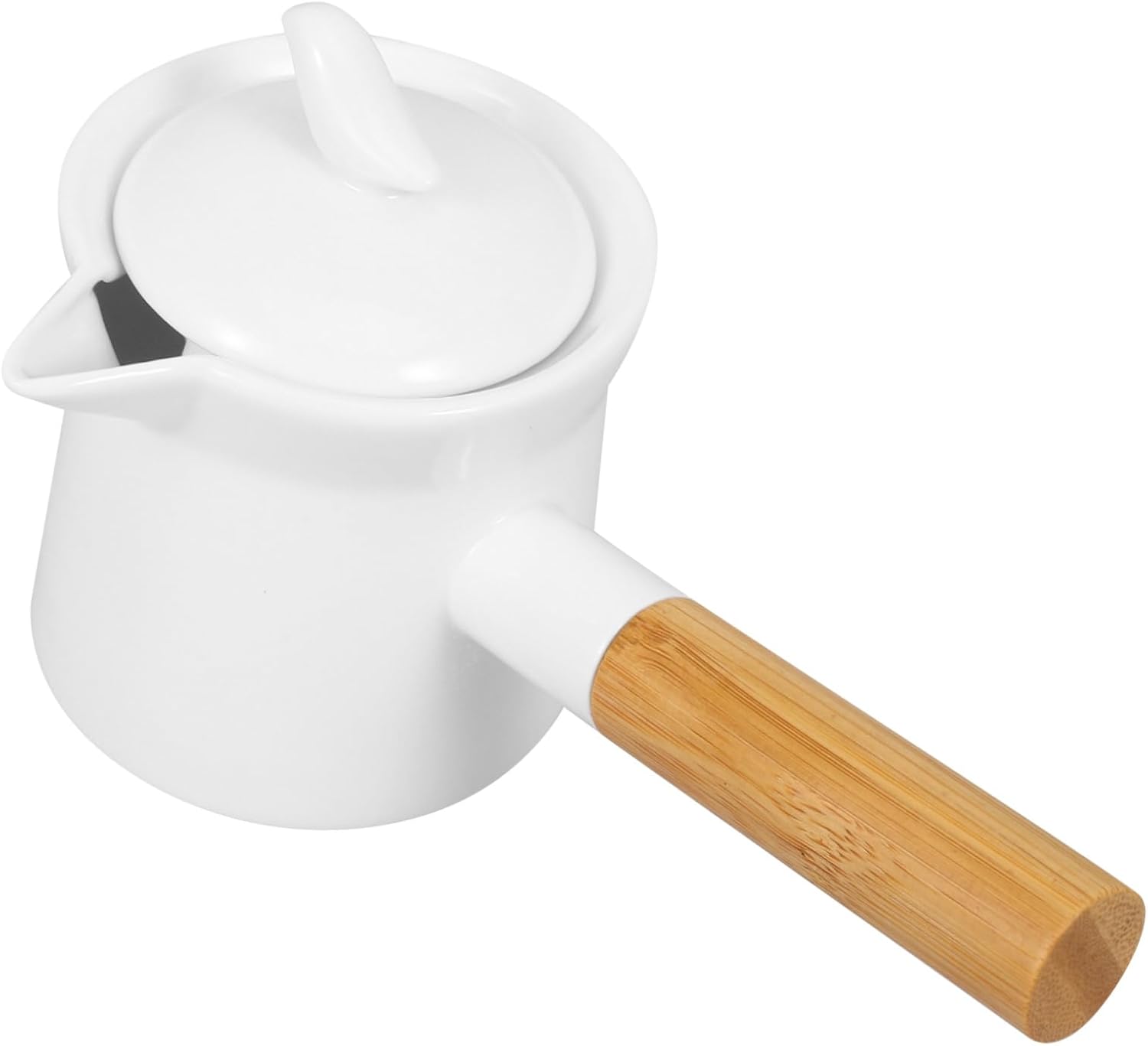 Mini Ceramic Pot Wooden Handle Household Saucepan for Heating Kitchen Cooking Pot for Desserts and Sauces