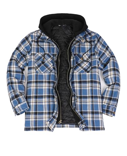 Image of ZENTHACE Men's Quilted Lined Hooded Plaid Jacket,Zipper & Snap Closure