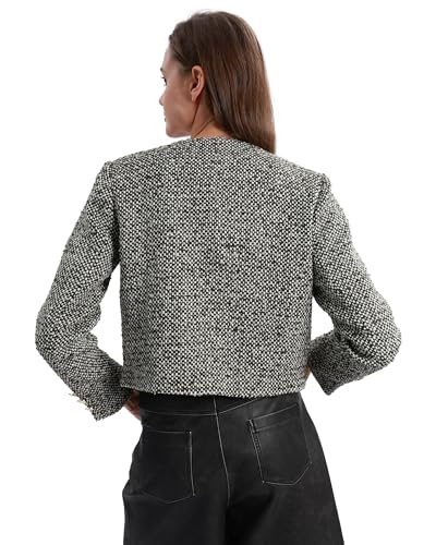 Womens Wool Blend Jacket Crew Neck Button Down Outwear Long Sleeve Blazer4