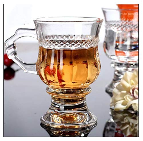Mirakii 135 ml Goblet Glass Tea Cup Set of 6, Microwave and Dishwasher Safe with Handle 064