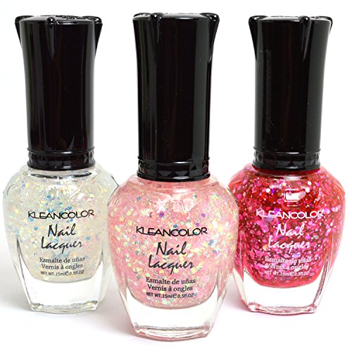 3 Kleancolor Nail Glitter Polish Chunky Silver Aurora Pinky Moon Lacquer + Free Earring By Kleancolor #TOP14