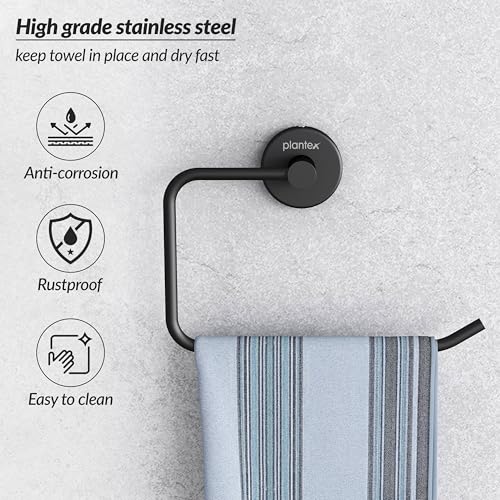 Image of Plantex Stainless Steel Towel Ring for Wash Basin /Towel Hanger for Wash Basin /Napkin Holder for Bathroom /Towel Hanger /Bathroom Accessories (Black - Half Square)