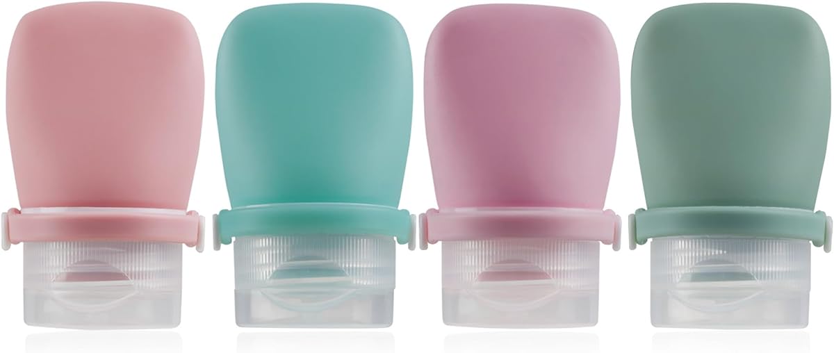 BienBion 1oz Travel Bottles for Toiletries, Silicone Leak-Proof TSA Approved Travel Size Containers (4-Pack) - Reusable Refillable Bottles for Shampoo, Body Wash, Lotion