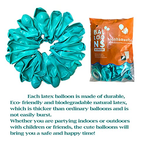 Image of Jonhamwelbor Teal Blue Balloons 100 Pack 12 inch Matte Turquoise Helium Balloons for Birthday Party Blue Decorations