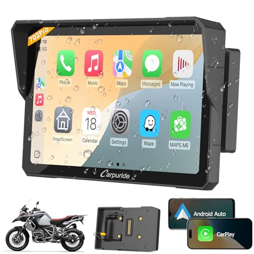 Carpuride W702B PRO Motorcycle Carplay Screen for BMW R1200GS R1250GS S1000XR Motorcycle, 7 inch Waterproof Touchscreen, Portable Carplay/Android Auto GPS Navigation for Motorbike, Dual Bluetooth