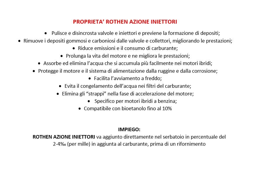 ROTHEN Azione Iniettori, Additivo Detergente per Iniettori Benzina, Trattamento Stabilizzatore Carburante (1 LITRO)