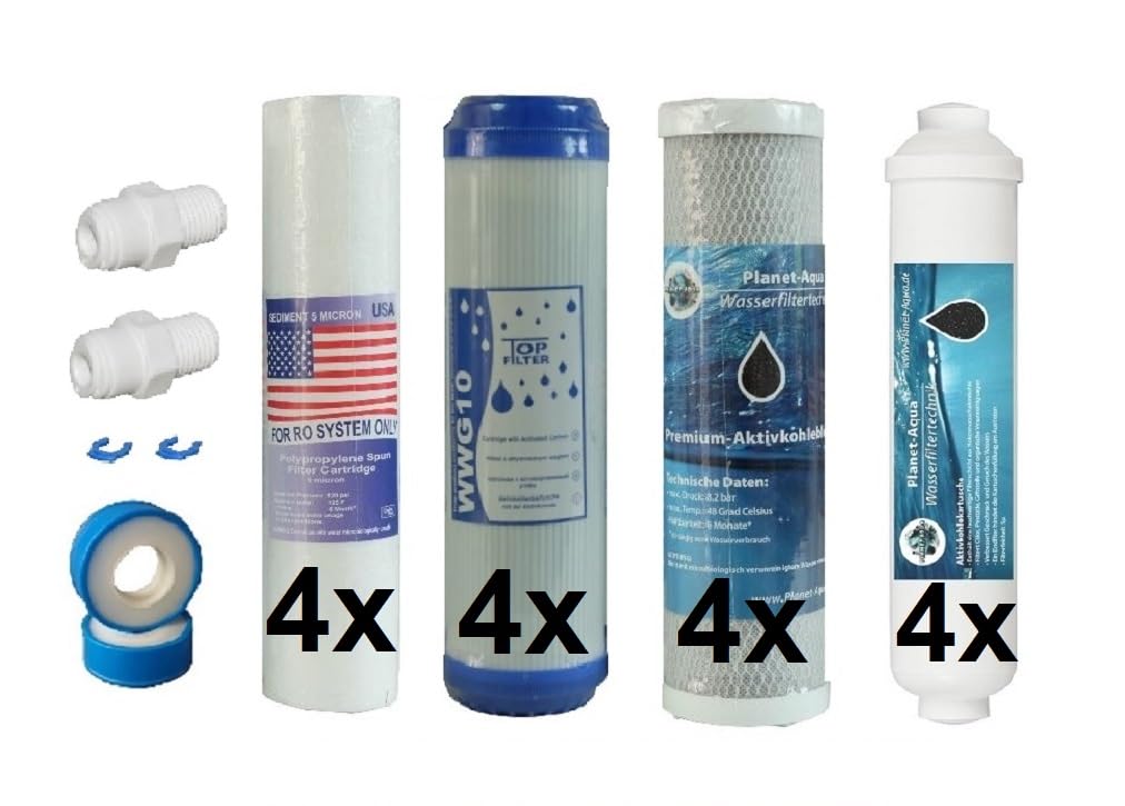 ERSATZFILTER SET RO 2 Jahre 5 Stufen Umkehrosmose Osmose Anlage Wasser Filter System 12 x 10 Zoll Vorfilter 4 x Inline Nachfilter ohne Osmose Membran