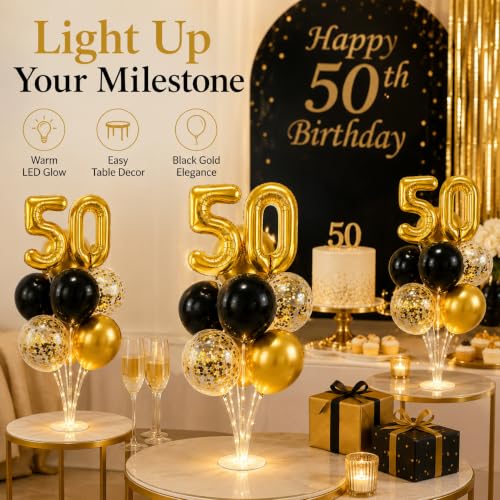 Image of 6 Set 50th Birthday Party Balloon Table Centerpieces with LED Light up