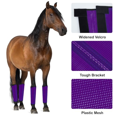 Image of FOXLVDA Horse Fly Boots (Set of 4) - Comfortable Horse Wraps | with Mesh & Metal Support Bars to Reduce Stomping and Leg Fatigue, for Ponies under 14.2hh, Medium