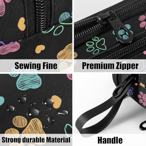 Image of Fustylead Colorful Doodle Cute Paw Print Large Pencil Bag Storage Pen Case Makeup Pouch Stationery Bag for School College Office Organizer