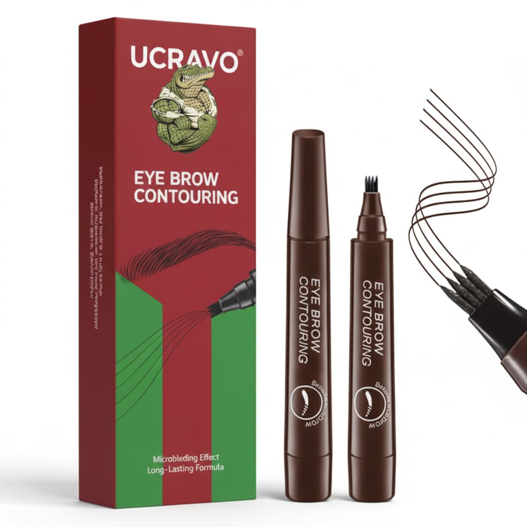 UCRAVO Brown Eyebrow Pen 4 Tip Microblading Brow Marker Waterproof Smudge Proof Long Wear Eyebrow Pencil Sweat Resistant Brow Tint Pen for Natural Soft Brows,Light to Medium Hair,Thin Sparse Eyebrows-image-40