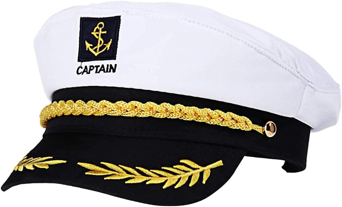 Sailor Captain Yacht Hat Cap Costume Golden Embroidery Hat Pilot Sailor Navy Marine Admiral Hat for Halloween Costume Accessory, for Kids, Pretend Play, Party Favors