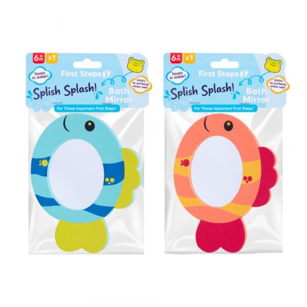 LND Gifts Baby Mirror Toy, Set Of 2 Supplied, Baby Bath Toys, 2 Foam Mirrors Supplied With Fish Design, Bath Stickers Stick To Surfaces When Wet, Each Fish Measures 15cm x 12.5cm Age 6 Month Plus