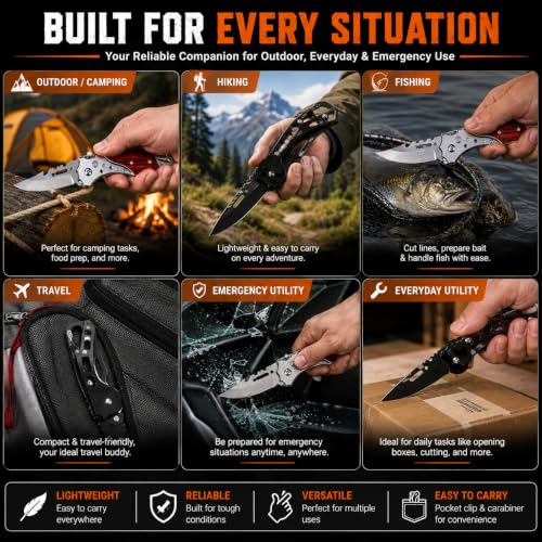 Image of 2 Pcs Utilty Foldable Pocket Knife set with Precision Carbon Steel Blade, Multipurpose Cutter for Travel, Kitchen, Office & Daily Household Tasks with Grip Handle