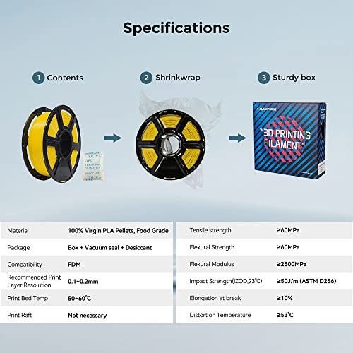 Image of FLASHFORGE 3D Printer Filament, PLA PRO Filament 1.75mm, 1KG Spool (2.2lbs), Dimensional Accuracy + /- 0.02mm for FDM 3D Printers, Better Tenacity & No Knotting (Yellow)