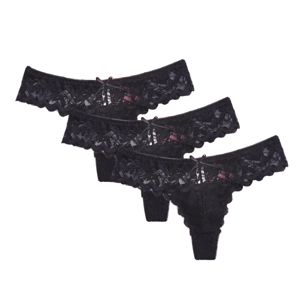 chill pookie Women’s Floral Lace Thong | Soft Stretchy | Sheer Net S/M/L Pack of - 3 Women and Girls Panty Black-picture-21
