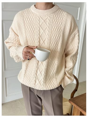 Men's Textured Long Sleeve Knit Sweater Drop Shoulder Mock Neck Pullover Top3