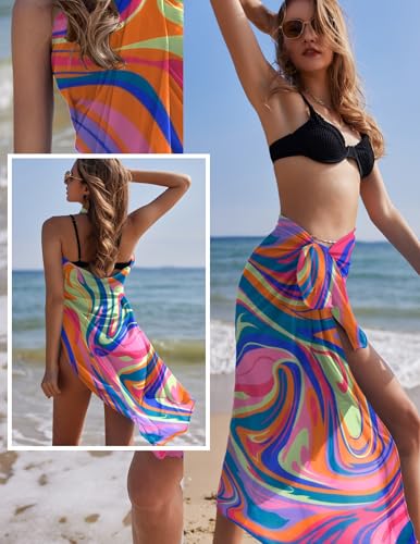 Image of Ekouaer Women Sarong Swimsuit Coverups Chiffon Long Bikini Wraps Sheer Beach Bathing Suit Cover Up