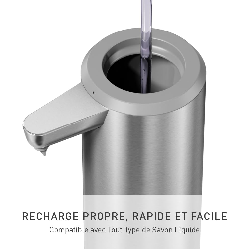 simplehuman Sensor Pump Acier Inoxydable Brossé | Distributeur de Savon Automatique avec Capteur, 266 ml, Distributeur de Savon Sans Contact pour Cuisine, Salle de Bain