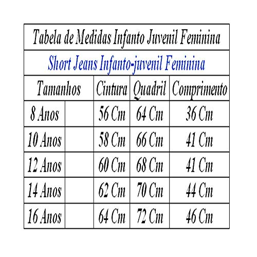 Bermuda Jeans Com Licra Infanto Juvenil Feminina  (Azul Estourado, 12 Anos)