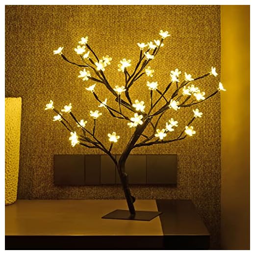 Lightshare 18 Inch Cherry Blossom Bonsai Tree, 48 LED Lights, 24V UL Listed Adapter Included, Metal Base, Warm White Lights, Ideal as Night Lights, Home Gift Idea