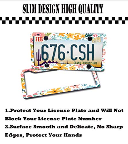 Exmeni Folk Flower License Plate Frames Hippie Boho Floral License Plate Frame 4 Holes White Cute Car Accessories For Women #TOP4