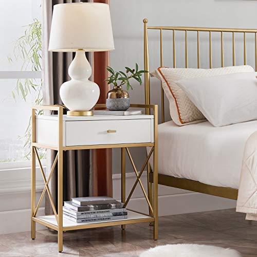 Image of Leick Home Claudette Nightstand Side Table, 24 inch, White, Gold