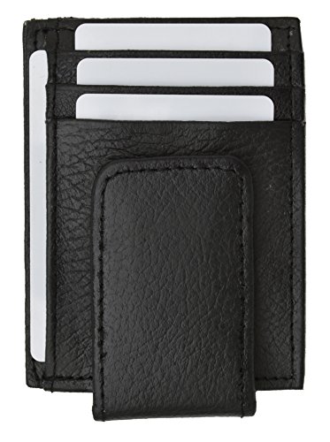 MARSHAL Wallet Men's Genuine Leather Magnetic Money Clip Wallet Card Holder (Black)2