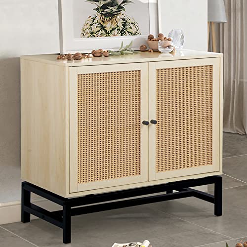 Awqm Accent Cabinet,Rattan Cabinet With 2 Doors,Farmhouse Sideboard Buffet Cabinet With Storage/Adjustable Shelf,Kitchen Buffet Storage Cabinet,Cupboard Console Table For Living Room,Oak Beige #TOP22